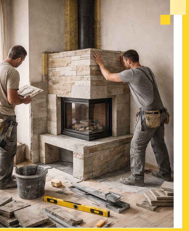 Угловые камины под ключ проект, монтаж и отделка в Саранске