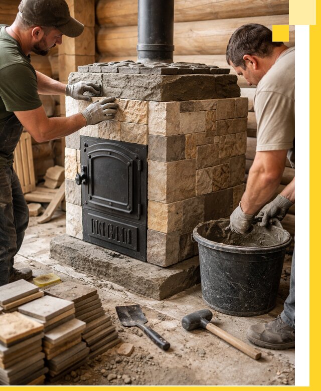 Облицовка банной печи под ключ в Саранске: камень и плитка