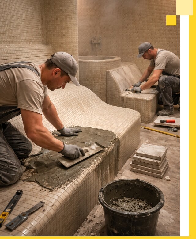 Лежаки для хамама под ключ в Саранске, проект и монтаж