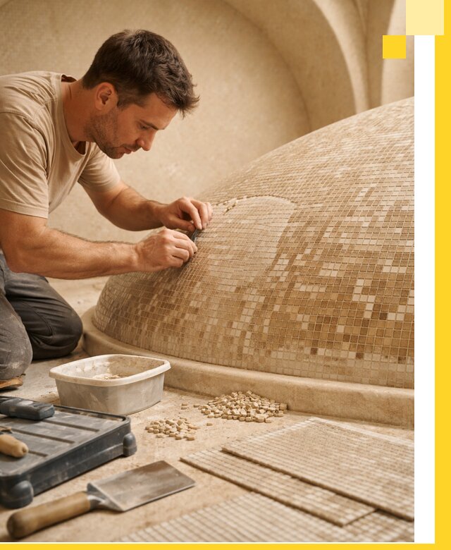 Профессиональная укладка мозаики для хамама под ключ в Саранске